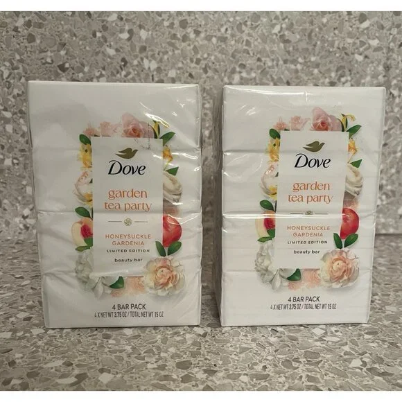 Dove Garden Tea Party Bar Soap Honeysuckle Gardenia Two 4 Bar Pack Bars NEW - Picture 1 of 8